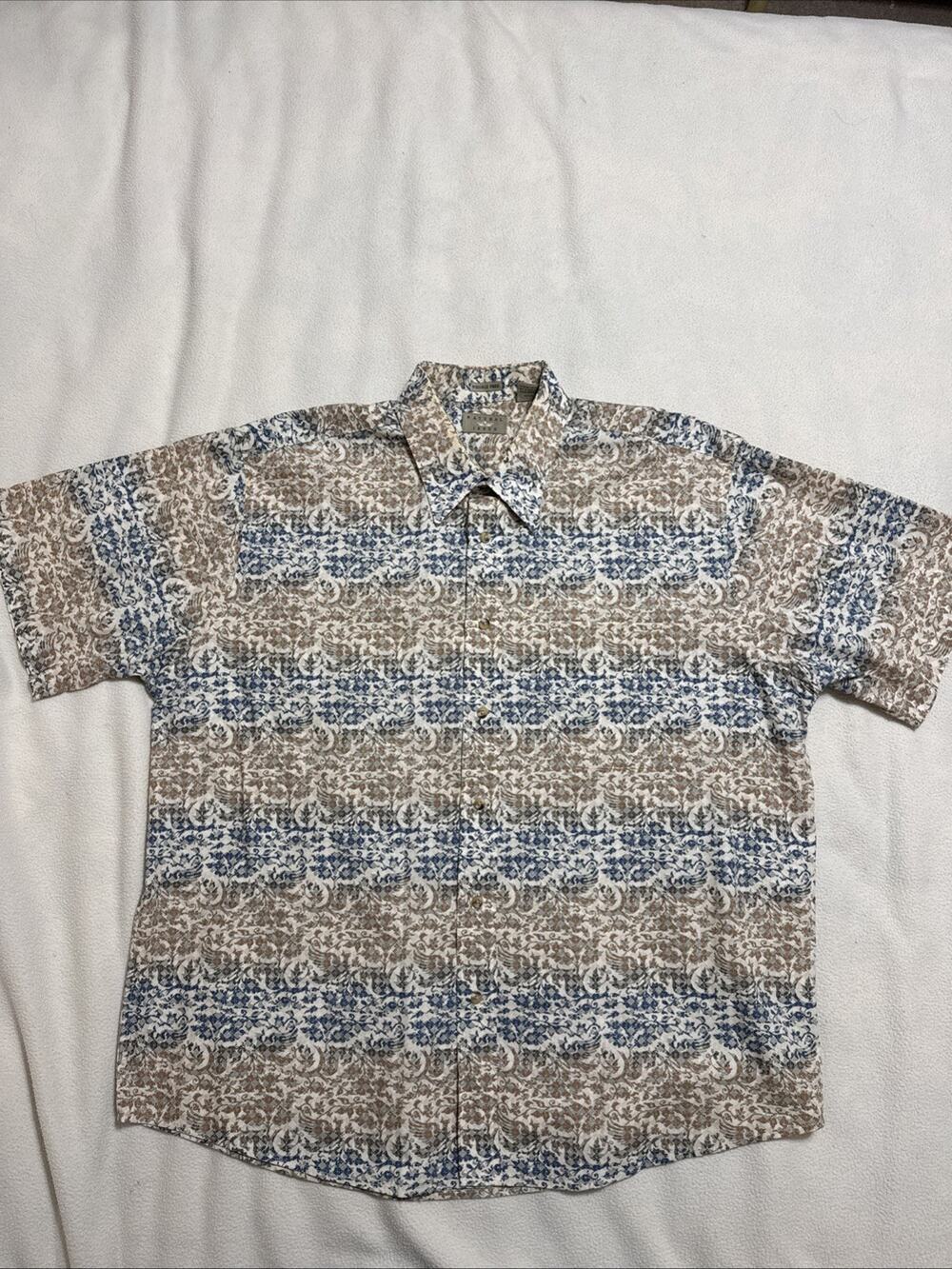 New No Tags Natural Issue Men XL Patterned Button Shirt Boho Short Sleeve